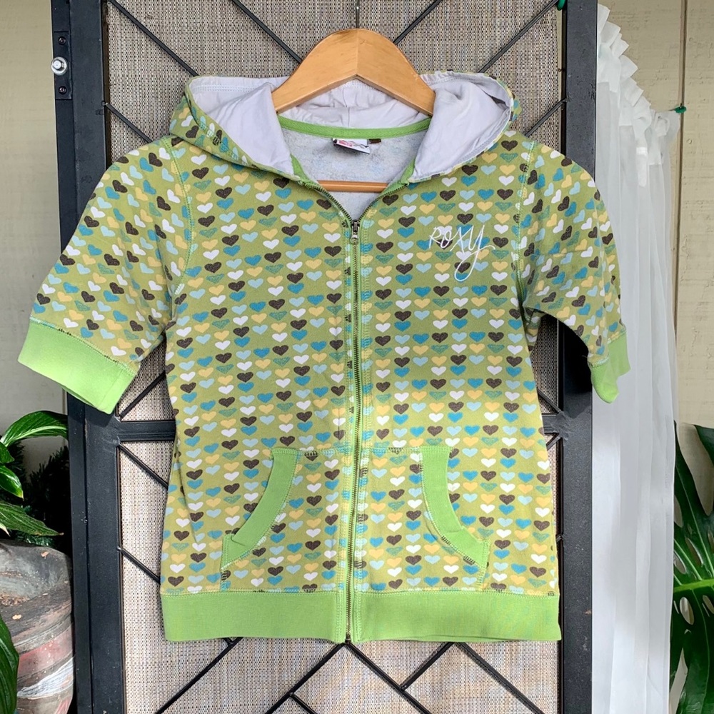 Girls Roxy Green Zip Short Sleeved Hoody Large